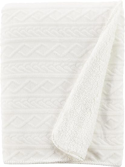 Cable Knit Plush Blanket Ivory