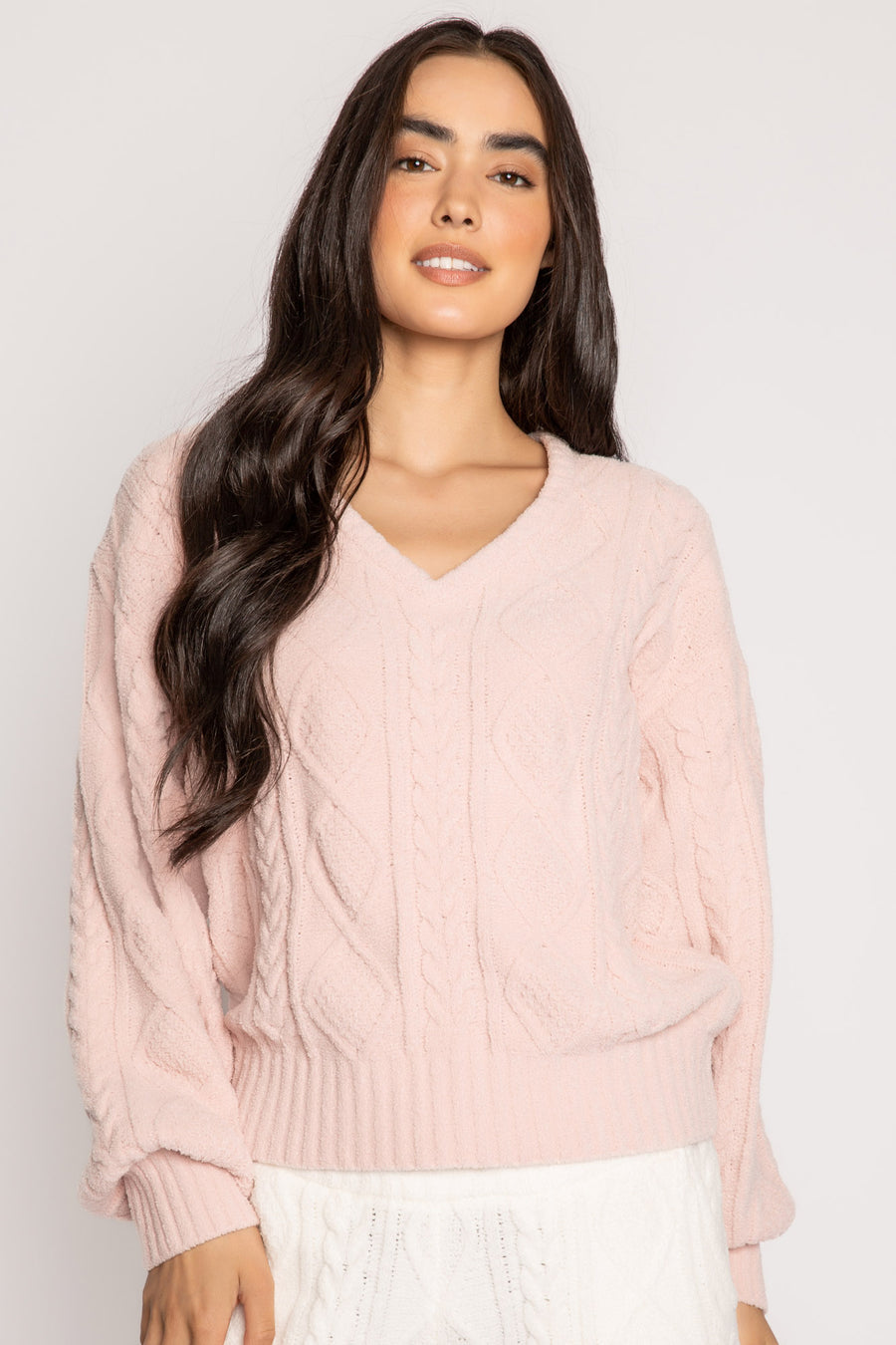 Pink Clay Cable Crew Lounge Long Sleeve