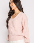 Pink Clay Cable Crew Lounge Long Sleeve
