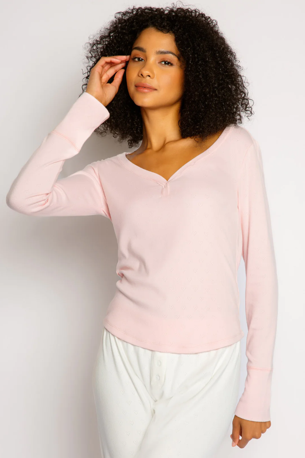 Pointelle Hearts Long Sleeve Top