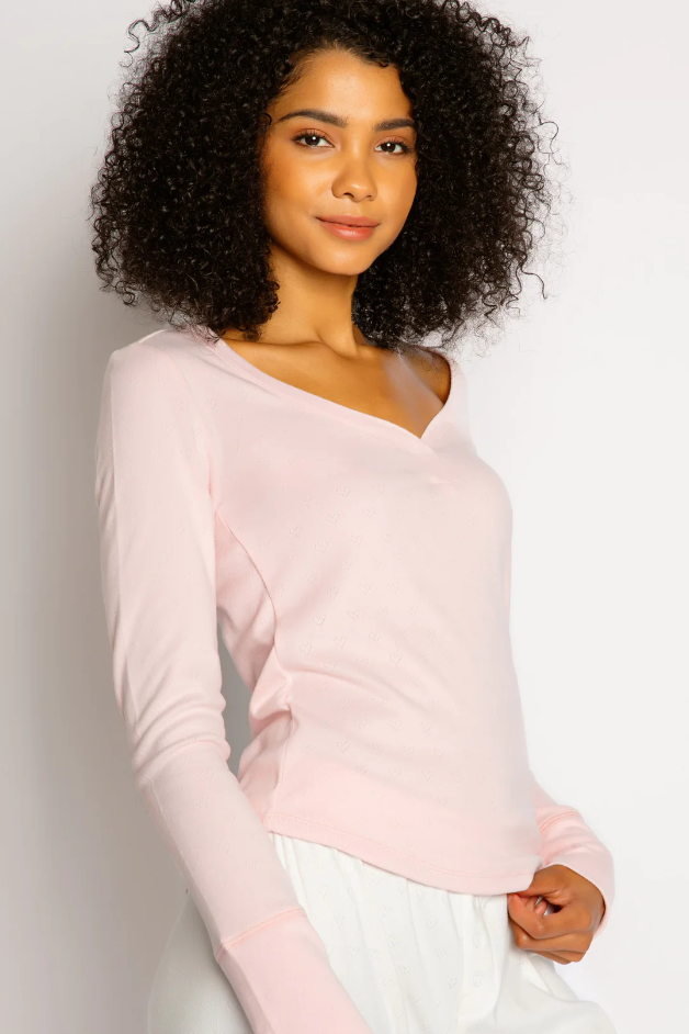 Pointelle Hearts Long Sleeve Top