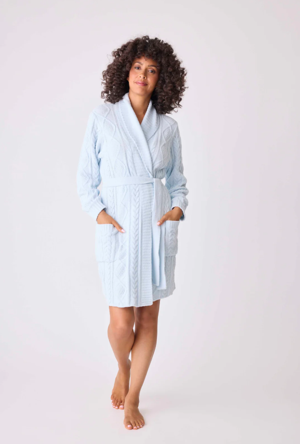 Chenille Cozy Cable Robe - Blue Air