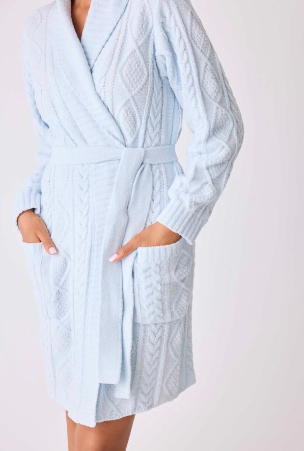 Chenille Cozy Cable Robe - Blue Air