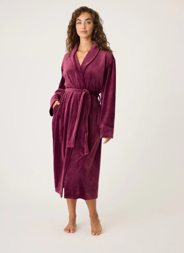 Velvety Velour Robe - Bordeaux