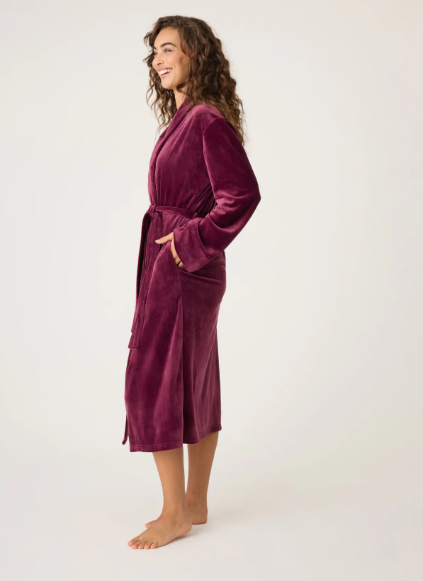 Velvety Velour Robe - Bordeaux