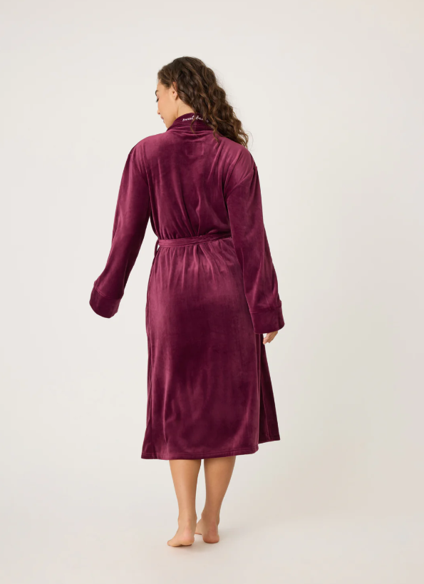 Velvety Velour Robe - Bordeaux