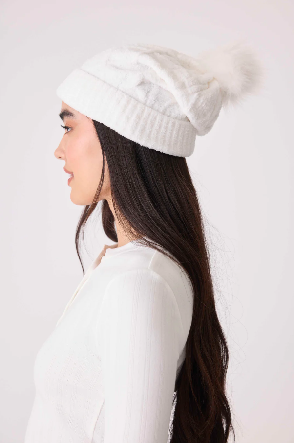 Chenille Cozy Cable Beanie - Ivory