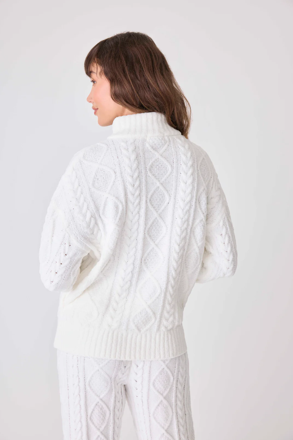 Chenille Cozy Cable Quarter Zip - Ivory