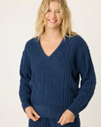 Chenille Cable V-Neck Sweater - Midnight