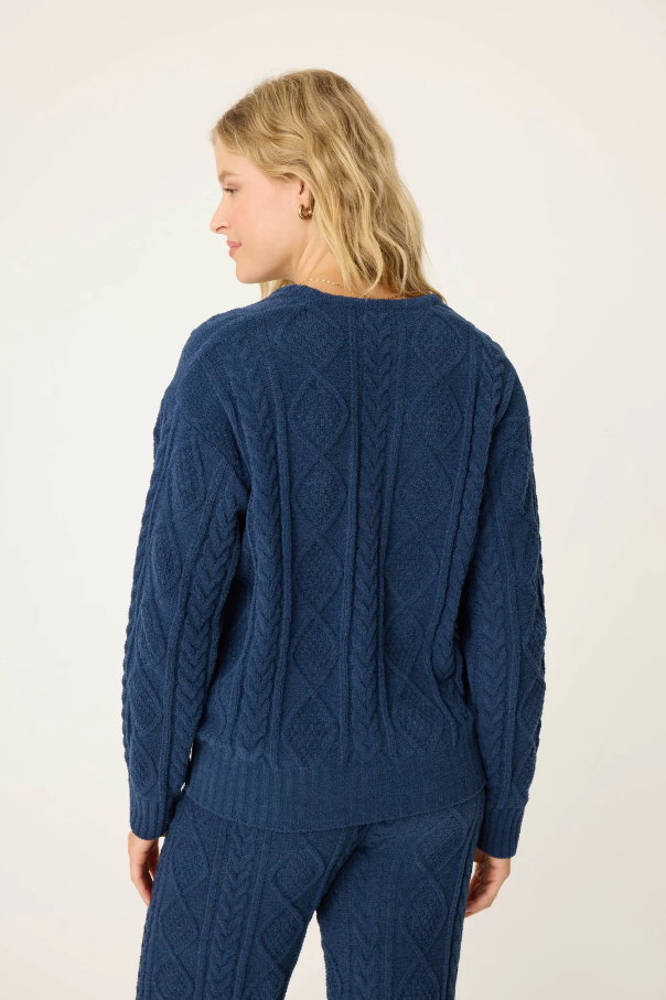 Chenille Cable V-Neck Sweater - Midnight