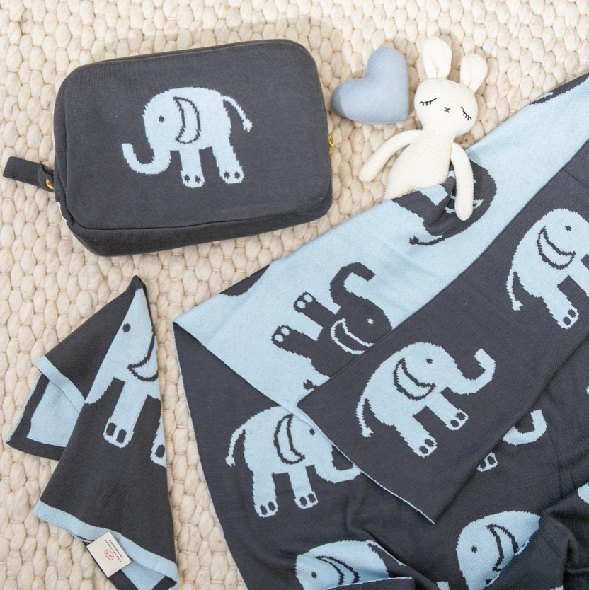 Elephant Love Blanket/Burp Cloth Set