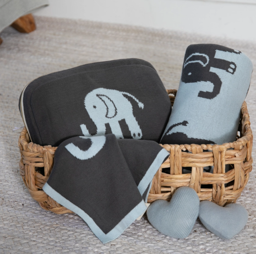 Elephant Love Blanket/Burp Cloth Set