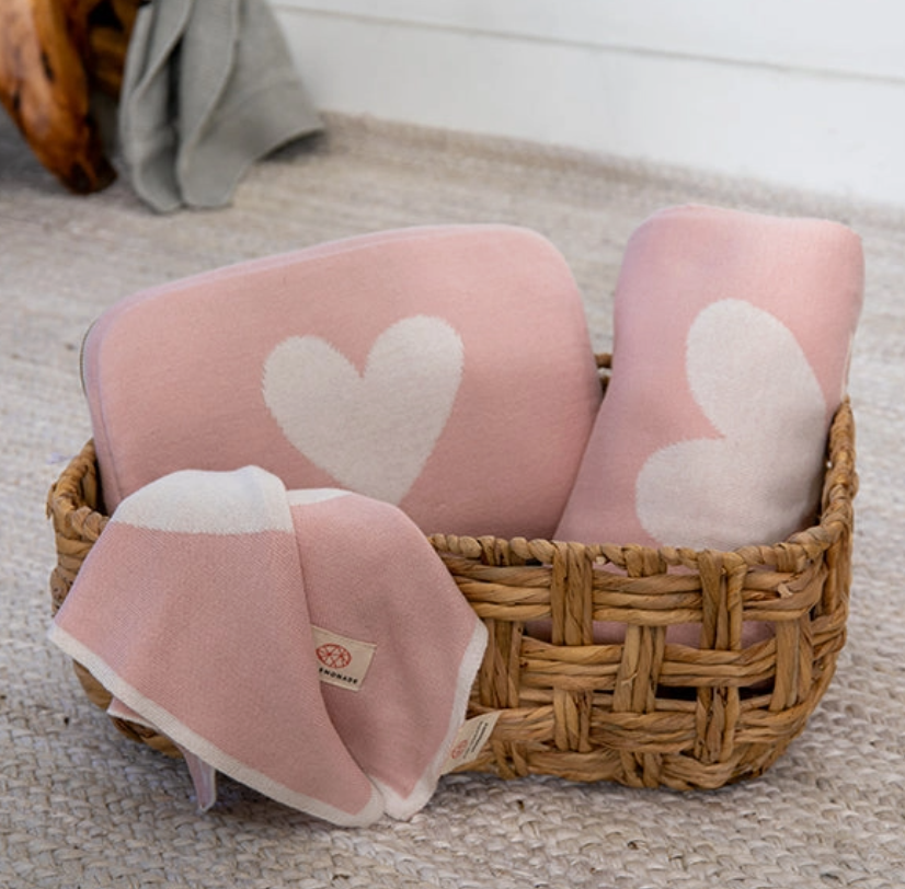 Pink Heart Blanket/Burp Cloth Set