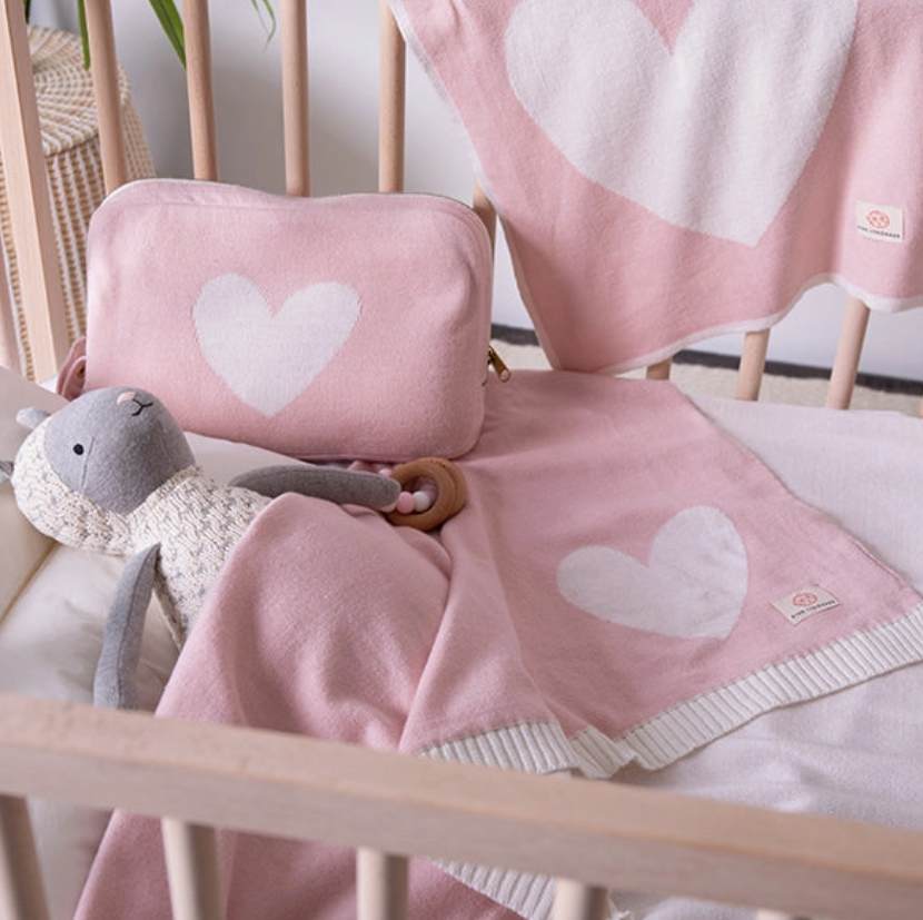 Pink Heart Blanket/Burp Cloth Set
