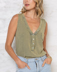 Sleeveless V-Neck Button Front Top