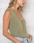 Sleeveless V-Neck Button Front Top
