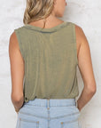 Sleeveless V-Neck Button Front Top