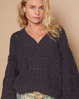 Semi Cropped Chenille Sweater - Grey