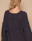 Semi Cropped Chenille Sweater - Grey