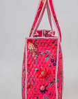 Pink Botanical Velvet Quilted Tote Bag