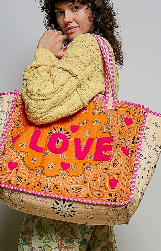Orange Love Bandana Quilted Tote Bag
