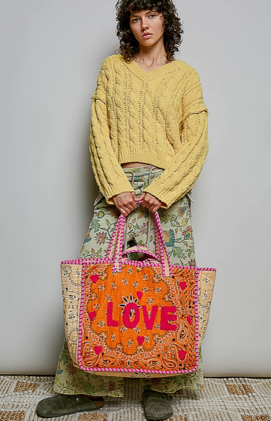 Orange Love Bandana Quilted Tote Bag