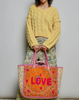 Orange Love Bandana Quilted Tote Bag