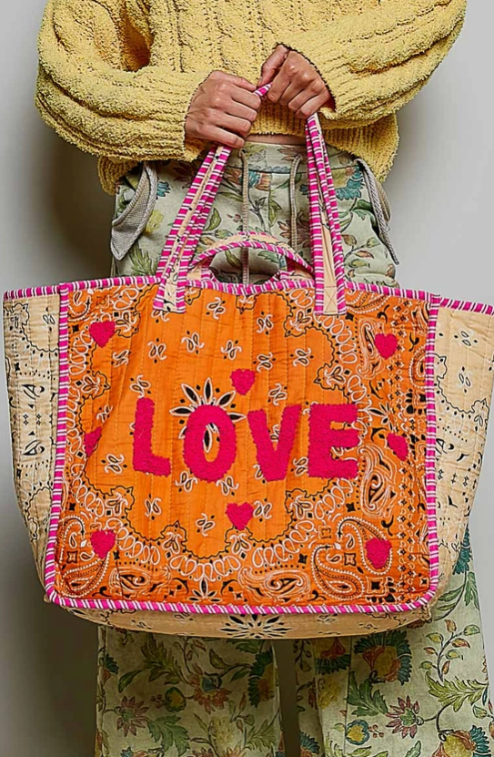 Orange Love Bandana Quilted Tote Bag