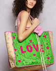 Green Love Bandana Quilted Tote Bag