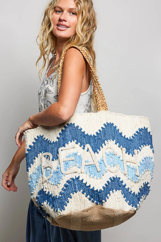 Beach Letter Woven Braided Tote Bag