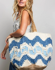 Beach Letter Woven Braided Tote Bag