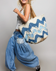 Beach Letter Woven Braided Tote Bag