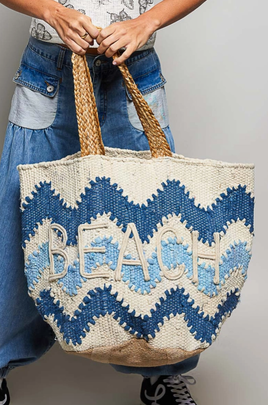 Beach Letter Woven Braided Tote Bag