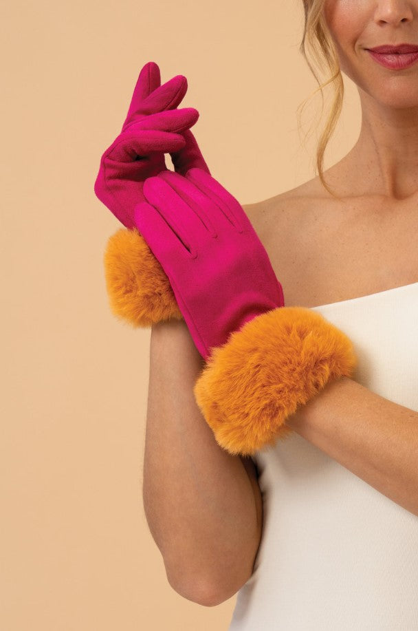 Bettina Gloves - Magenta/Mustard