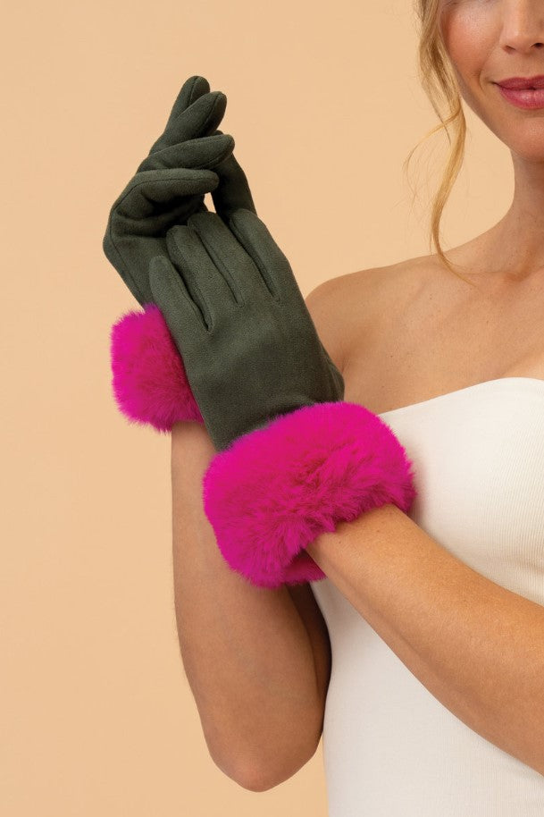 Bettina Gloves - Olive/Magenta