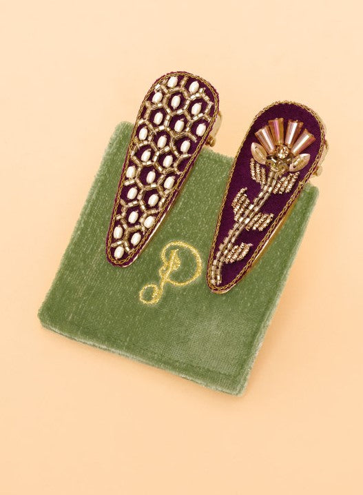 Jewelled Hair Clips - Damson