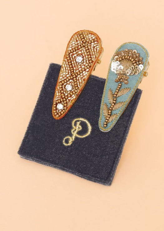 Jewelled Hair Clips - Coral/Ice