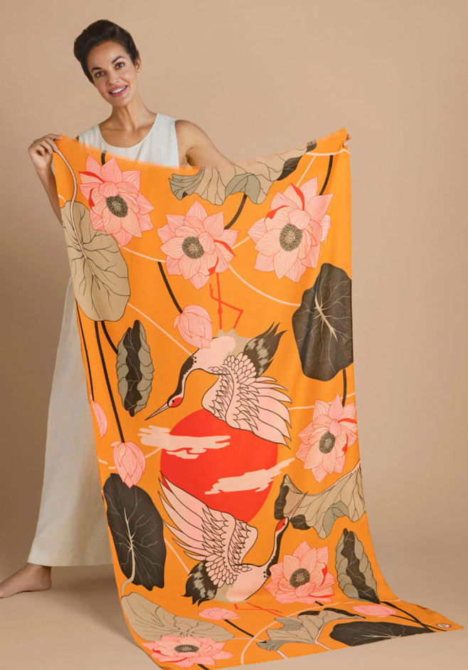 Crane At Sunrise Scarf - Mustard
