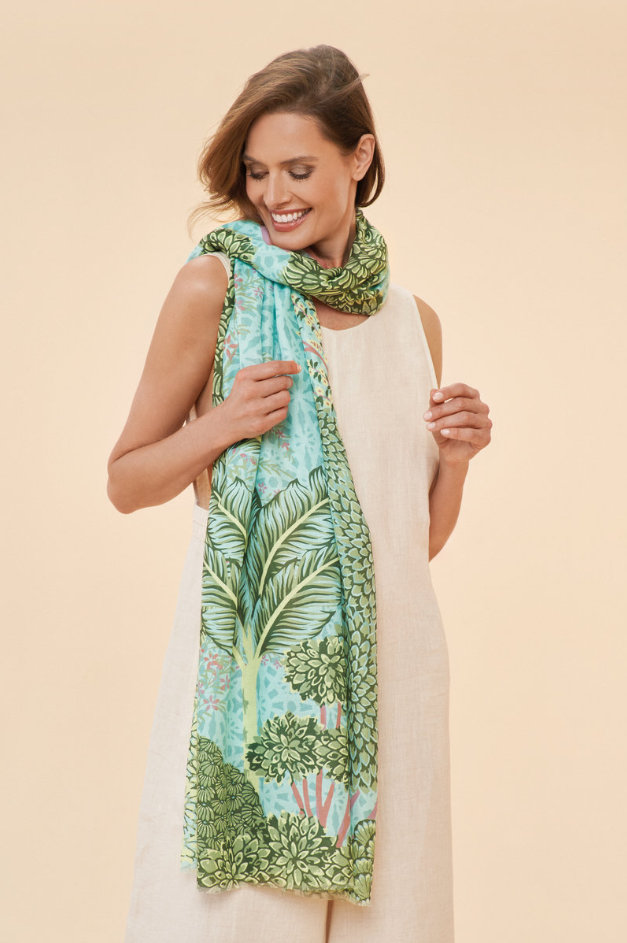 Printed Secret Paradise Scarf - Aqua