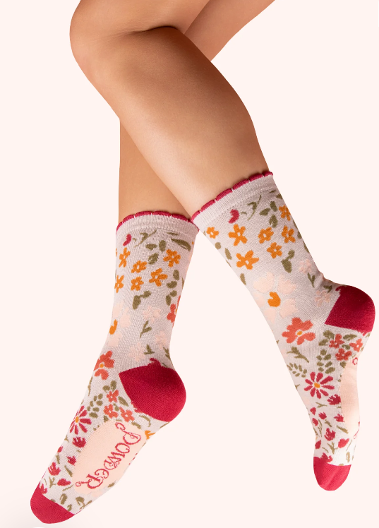 Flower Meadow Ankle Socks - Cream