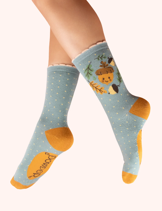 Happy Acorn Ankle Socks - Ice