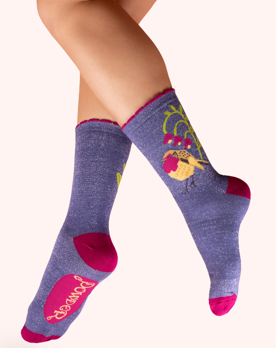 Robin Red Breast Glitter Ankle Socks