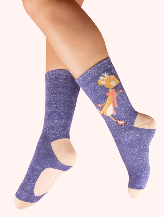 Skating Deer Glitter Ankle Socks