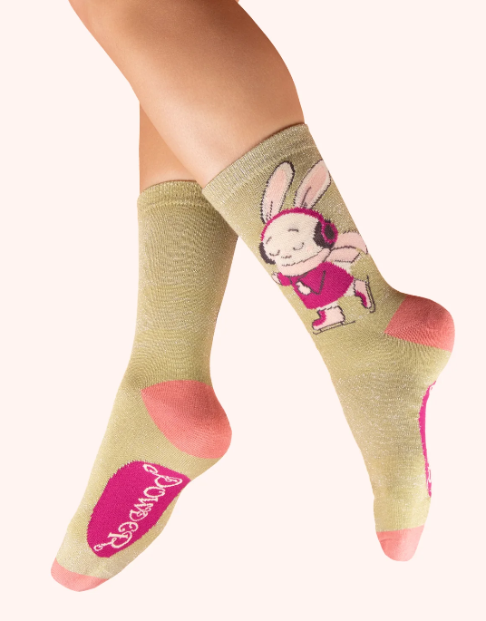 Skating Bunny Glitter Ankle Socks
