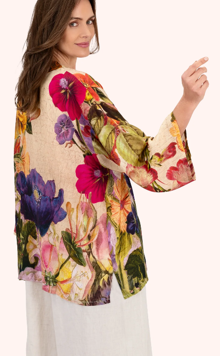 Mid-Length Kimono - Cream Posy