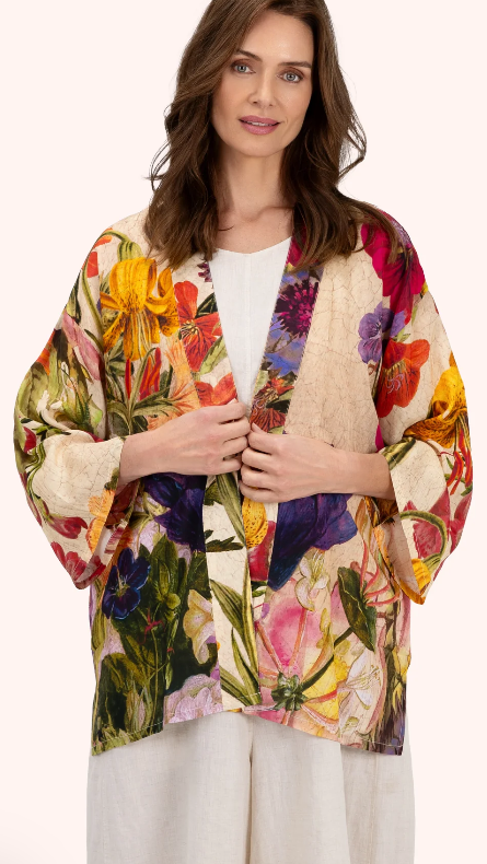Mid-Length Kimono - Cream Posy