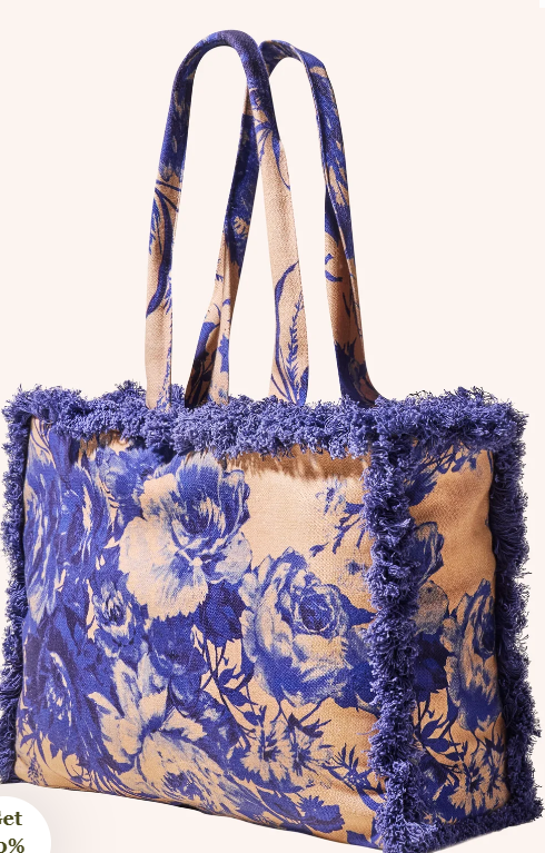 Fringed Box Tote - China Blue Blooms