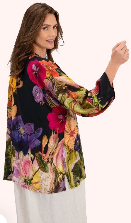 Mid-Length Kimono - Midnight Posy