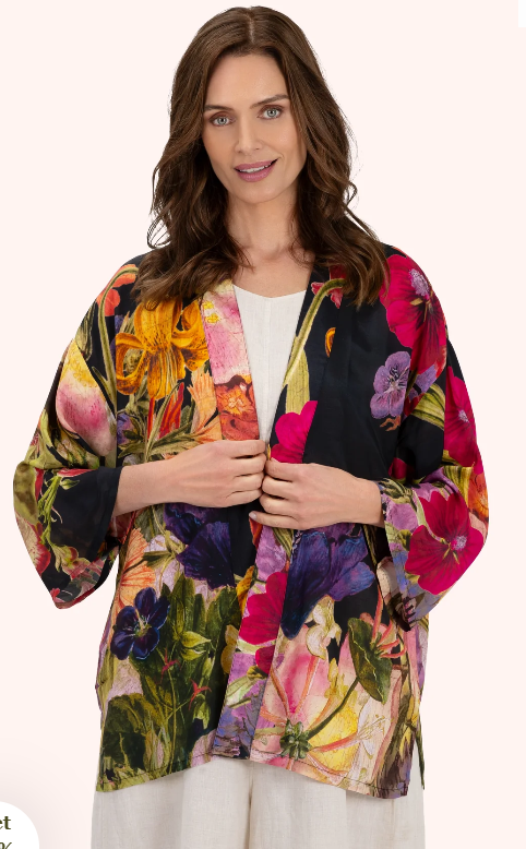 Mid-Length Kimono - Midnight Posy