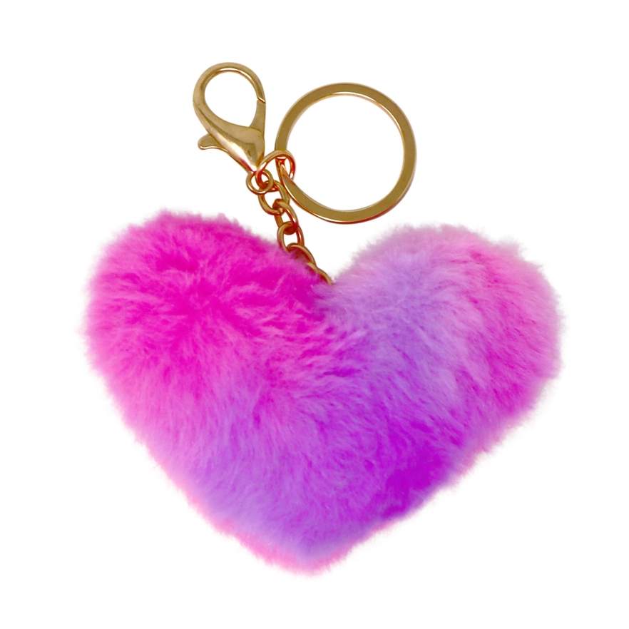 Fluffy Heart Key Chain Pink/Purple